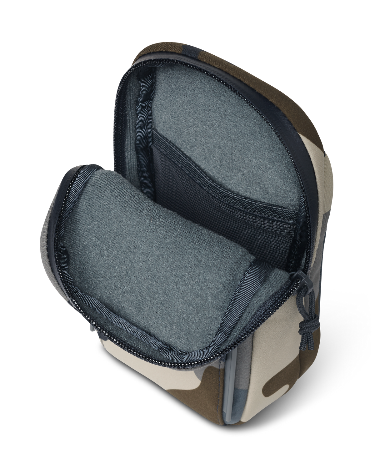 Interior of PRO G3 Phone Holder in Vias Camouflage, Highlighting Toray fleece-lined softshell material 