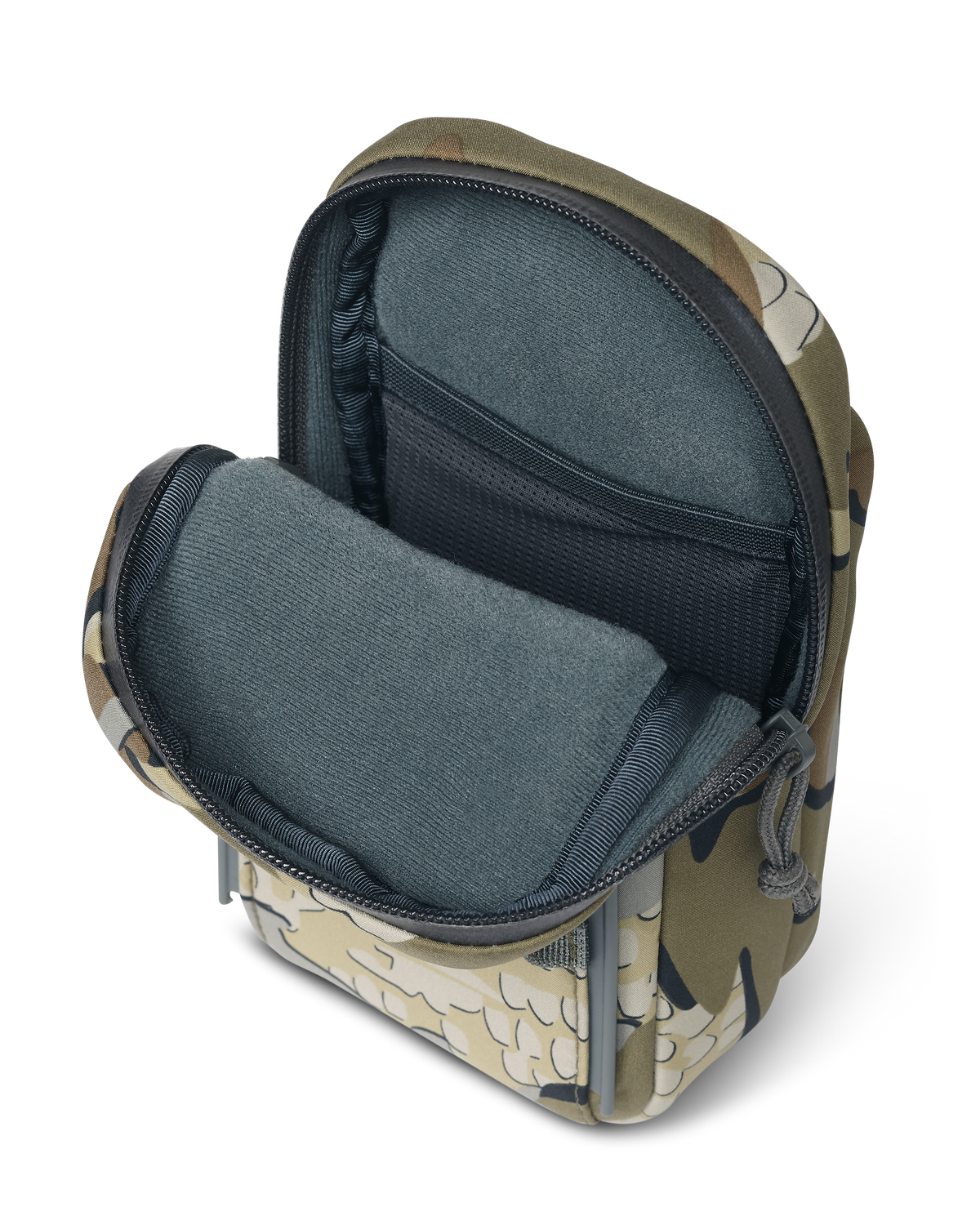 Interior of PRO G3 Phone Holder in Valo Camouflage, Highlighting Toray fleece-lined softshell material 