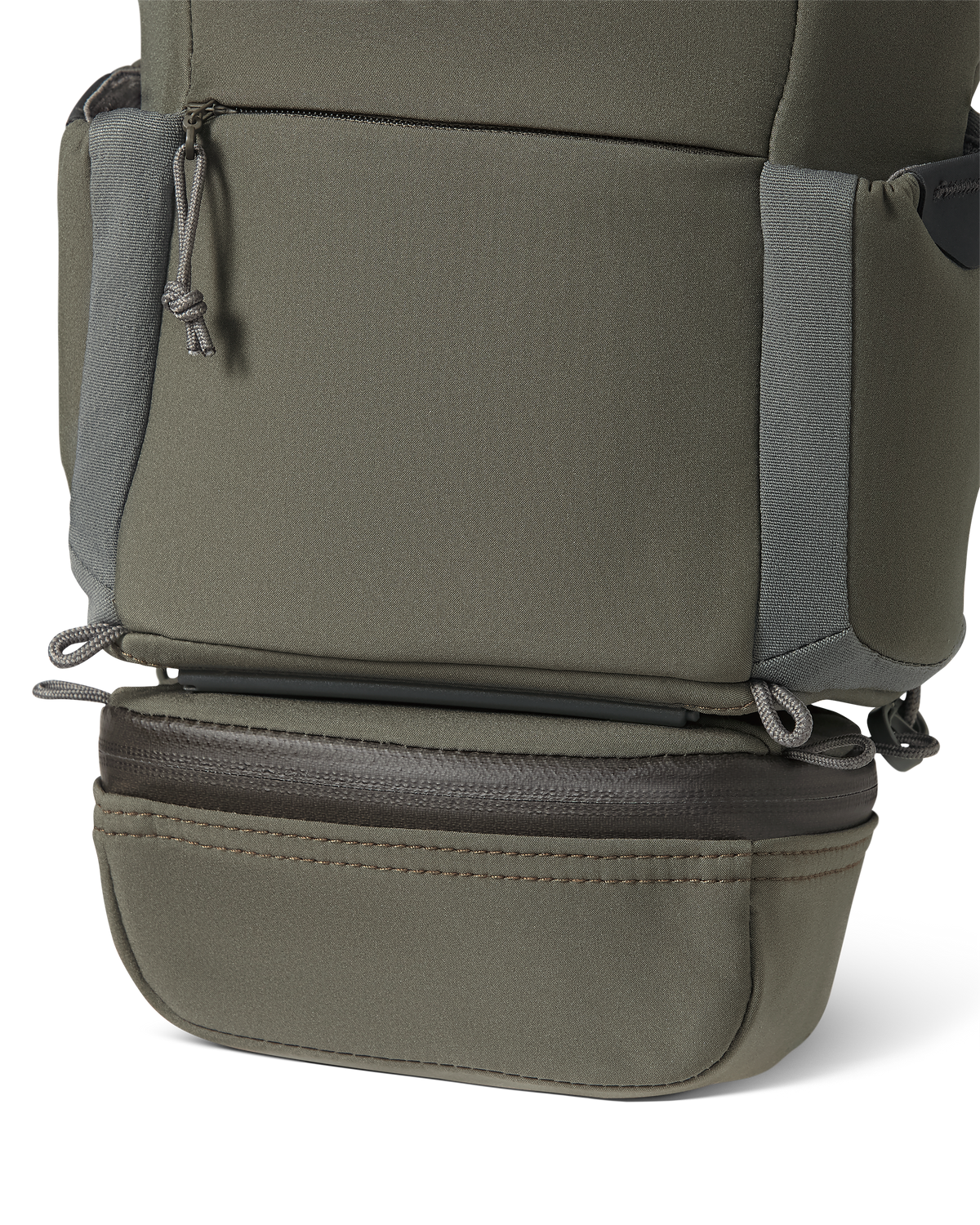 PRO G3 Bino Harness Accessory Pocket attached to the bottom of the PRO G3 Bino Harness utilizing rail-lock connection system