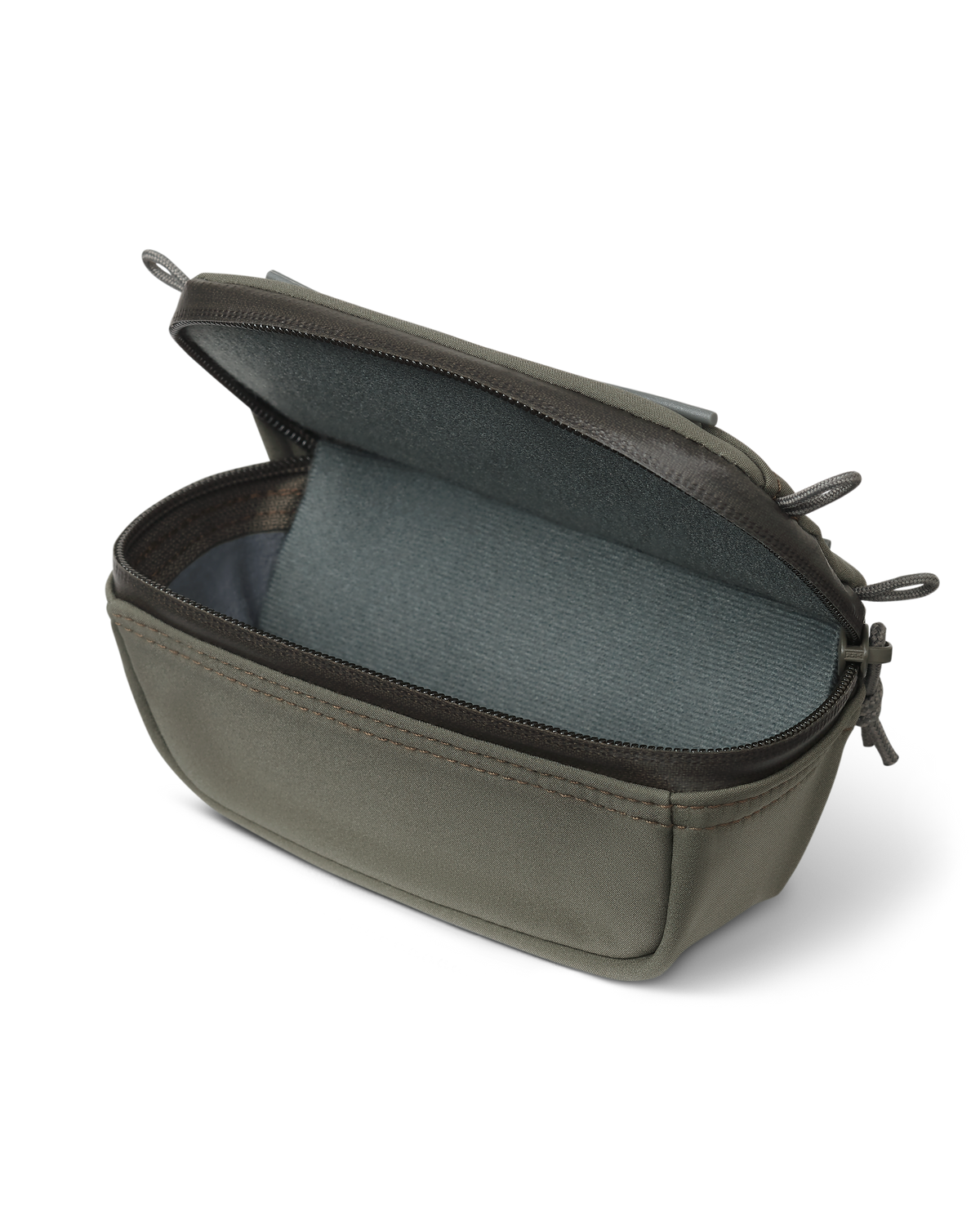 Front of PRO G3 Bino Harness Accessory Pocket in Ash Brown color, Highlighting open lid