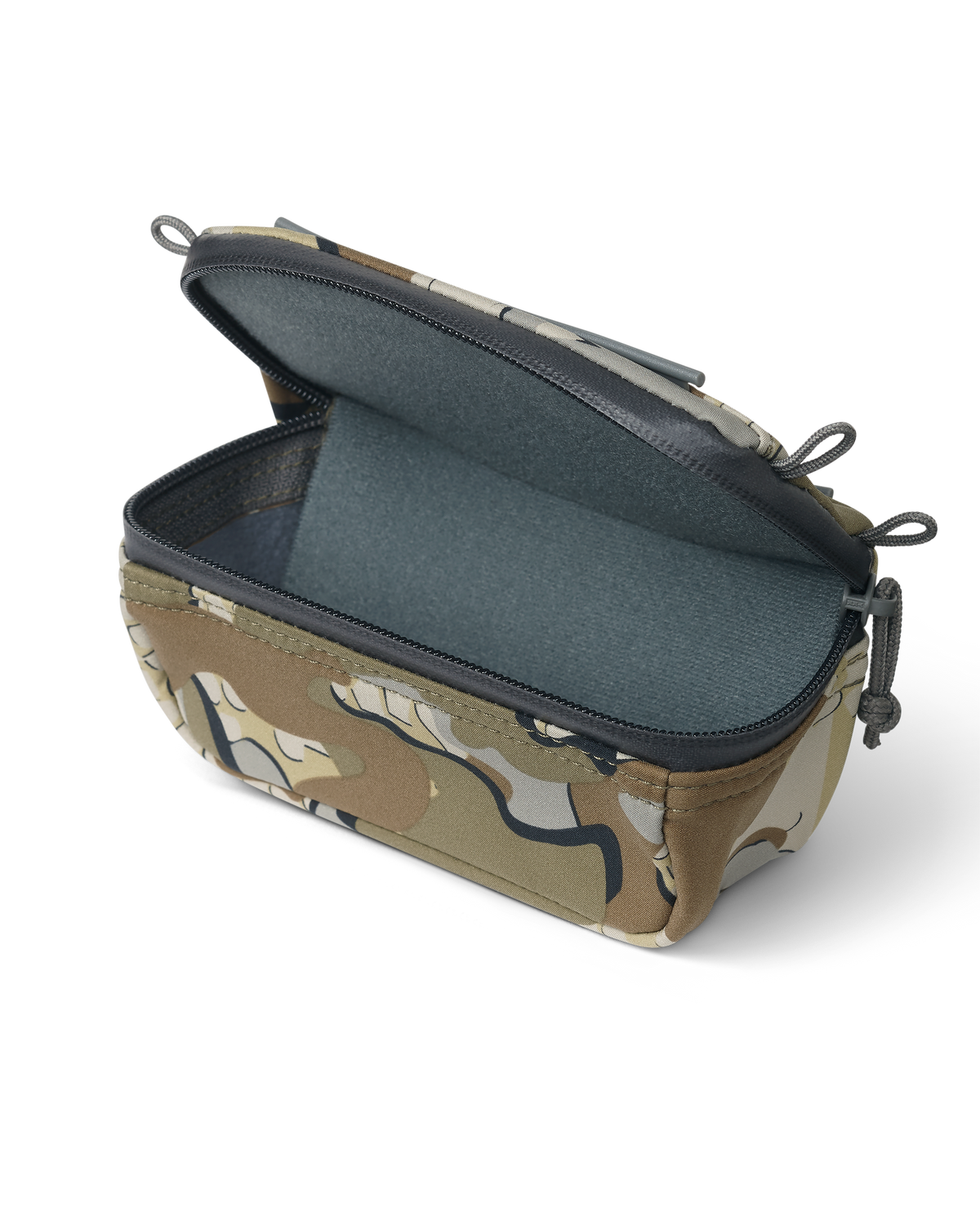 Front of PRO G3 Bino Harness Accessory Pocket in Valo Camouflage color, Highlighting open lid
