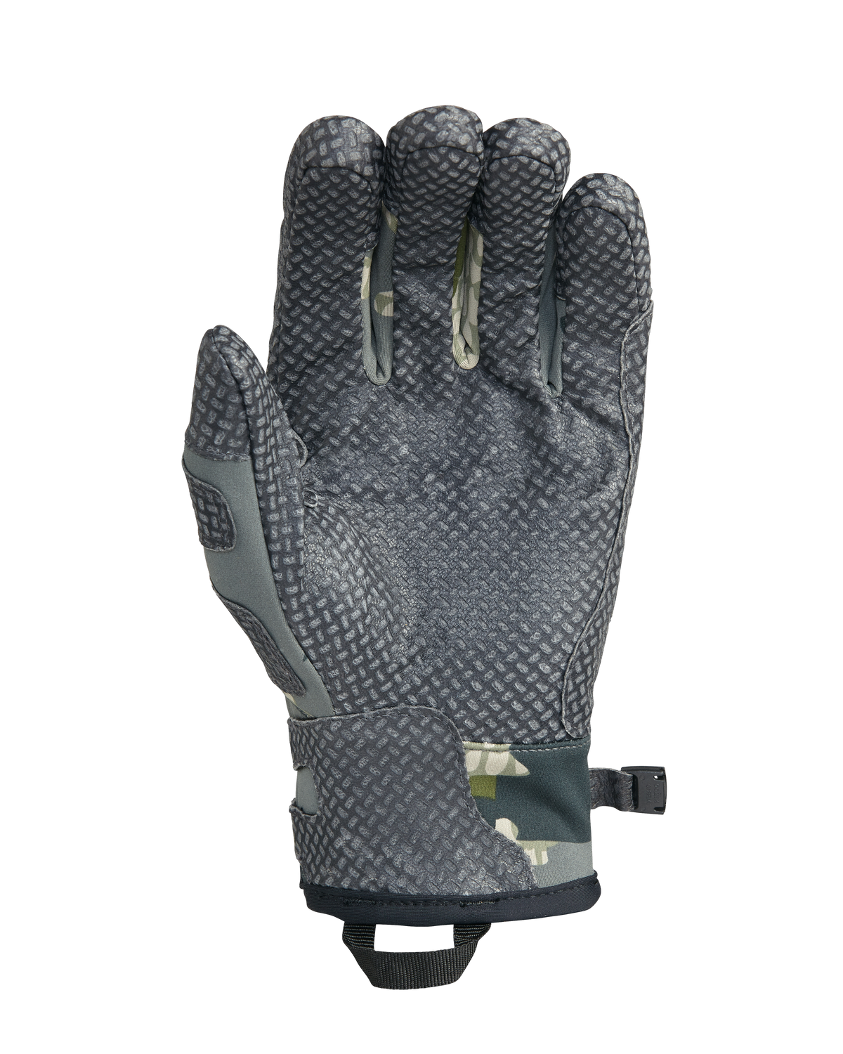 Palm View of Guide X Gloves in Verde Camouflage Highlighting Pittard's Oil Tac Leather