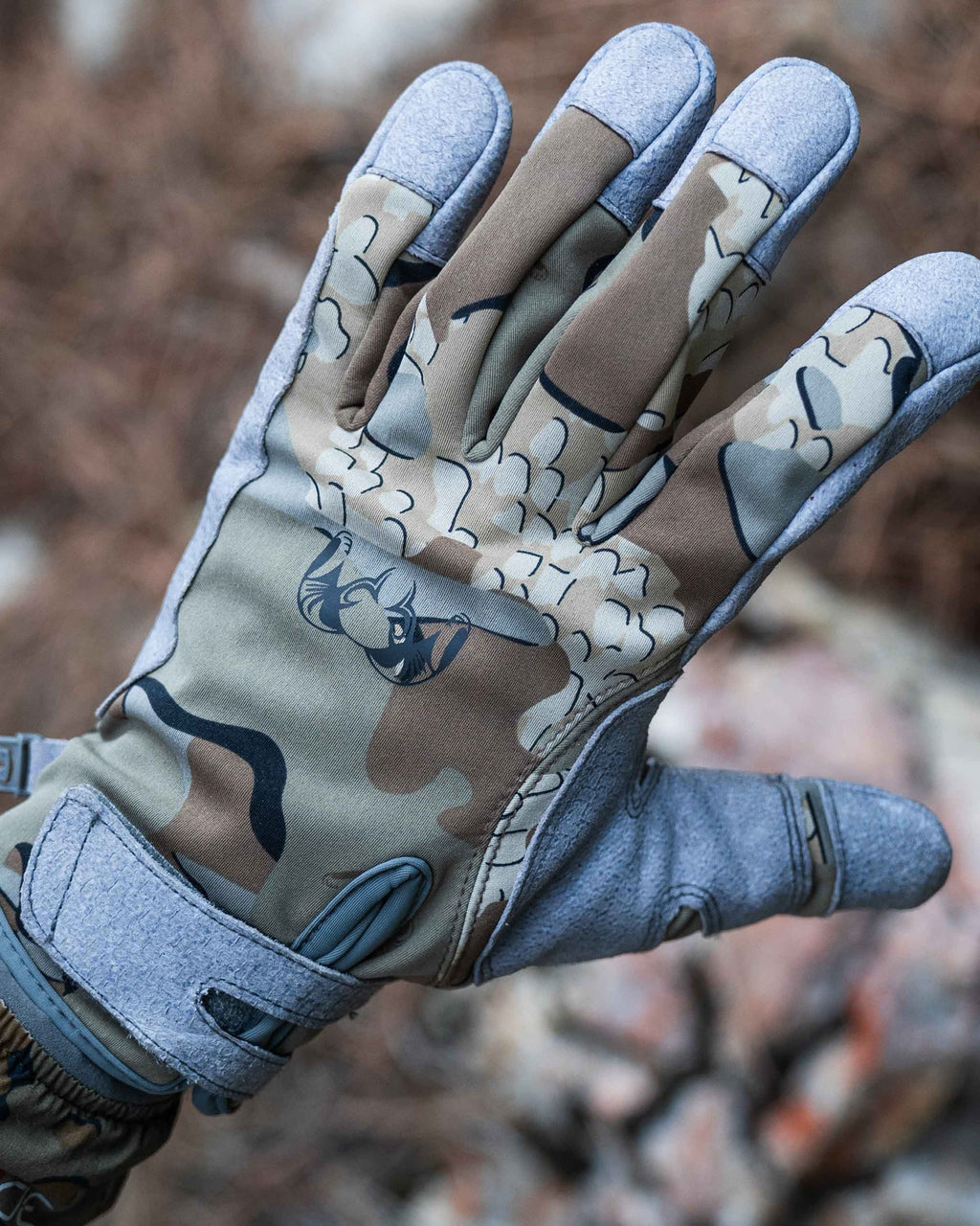 Back View of Hunter Wearing Guide X Gloves in Valo Camouflage