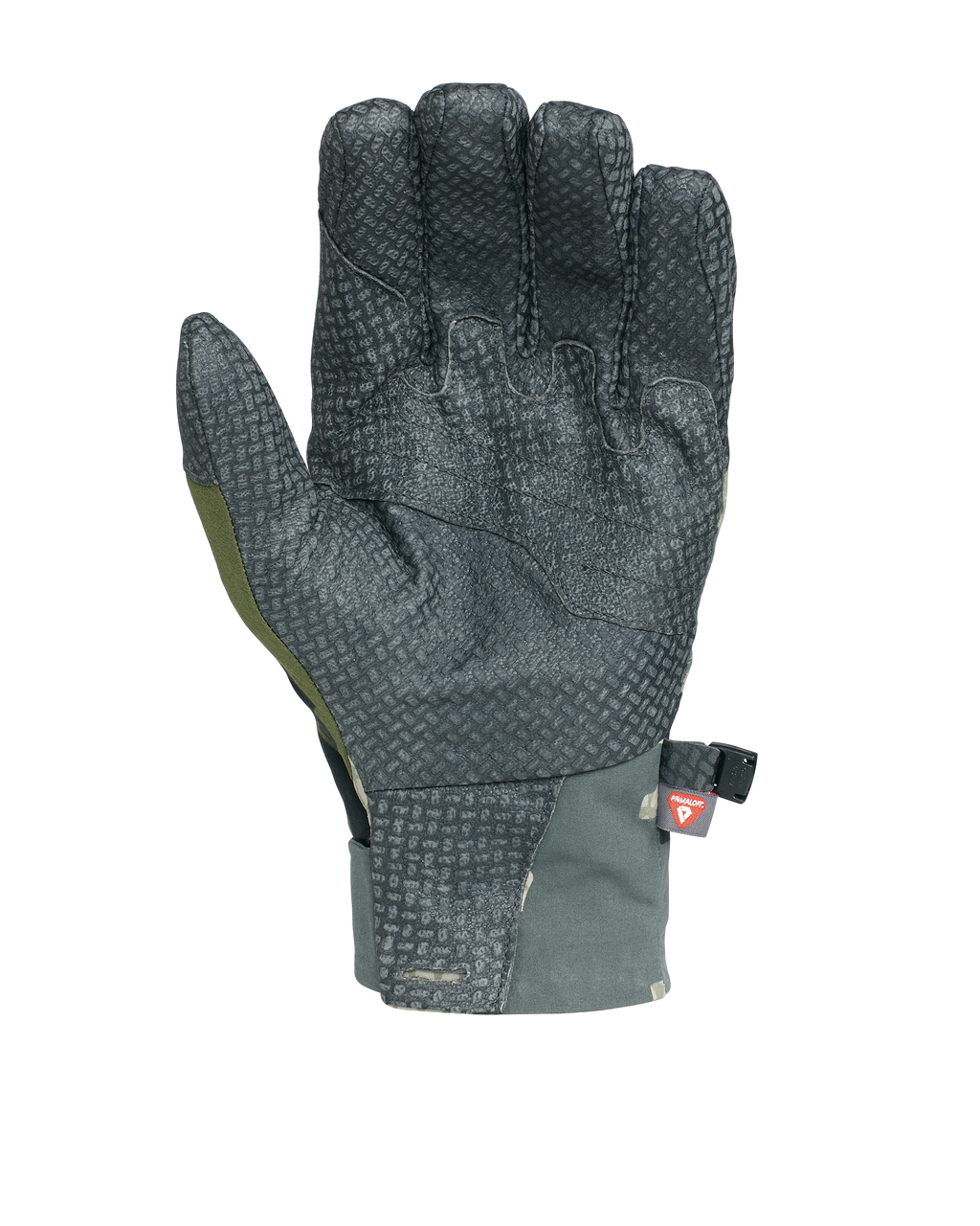 Palm View of Yukon Pro Gloves in Verde Camouflage Highlighting Pittard's Oil Tac Leather