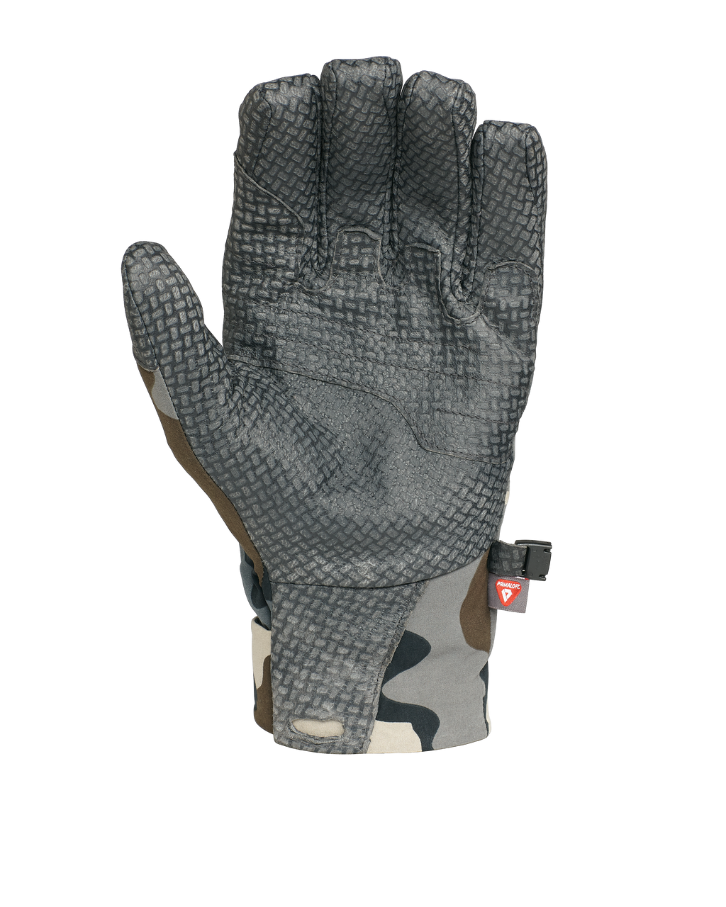 Palm View of Yukon Pro Gloves in Vias Camouflage Highlighting Pittard's Oil Tac Leather