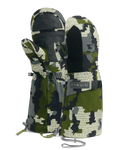 A pair of Super Down Arktuk in Verde Camouflage with one glove showing the palm and the other showing the back side