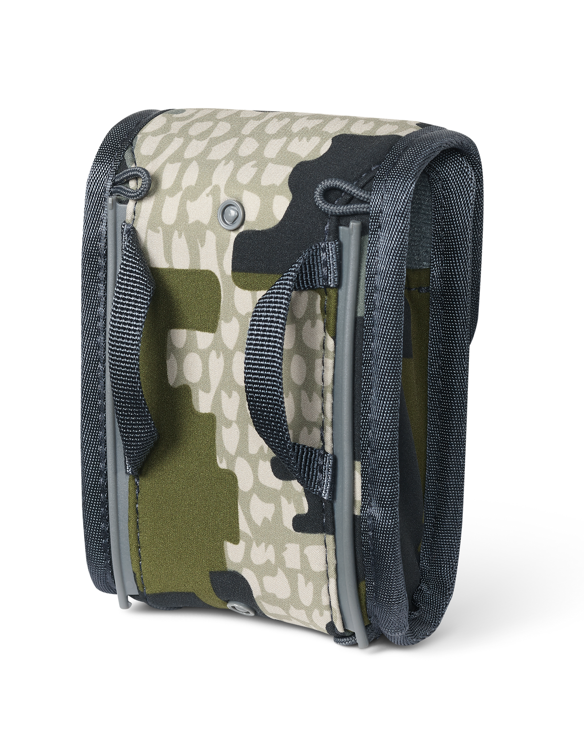 Back of PRO G3 Rangefinder Holder in Green, Highlighting webbing loops and lanyard connection loops