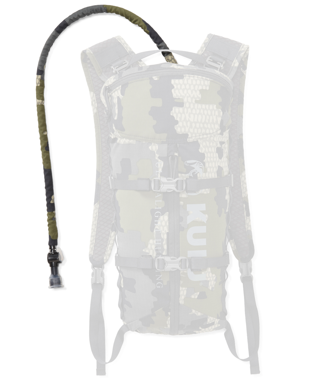 Front of Hydration Hose Cover in Verde Camouflage Coming Out of Stalker 500 PRO