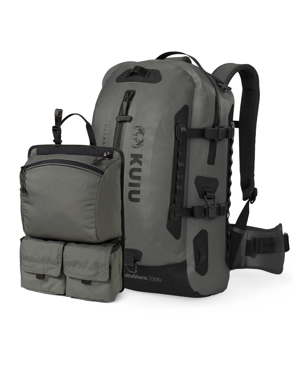 Delta Storm 2000 Submersible Backpack Pack Removable Organizer Next to Backpack in Stone Grey