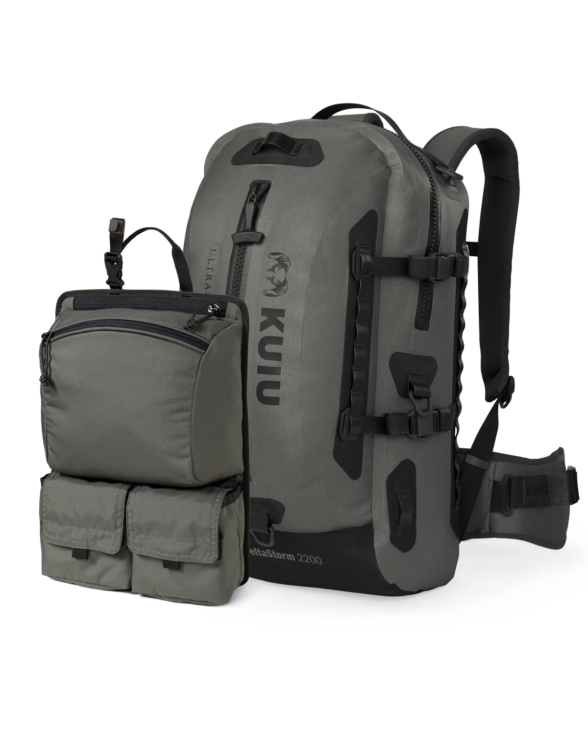 Delta Storm 2000 Submersible Backpack Pack Removable Organizer Next to Backpack in Stone Grey
