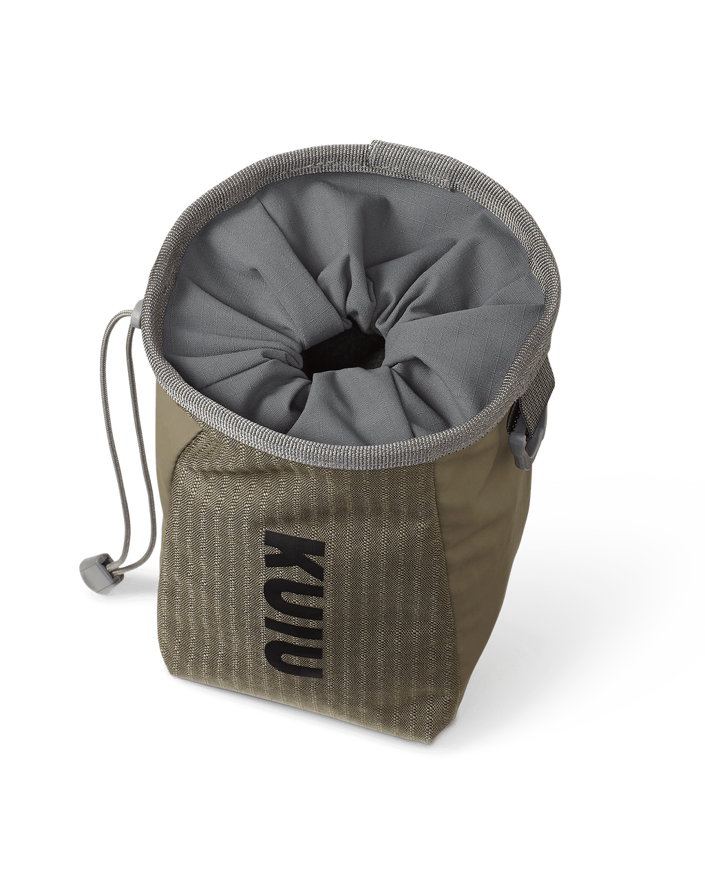Top of Release Accessory Pouch on Archery Hip Quiver in Ash Brown Color with Adjustable Cinch Closure and Split Pouches