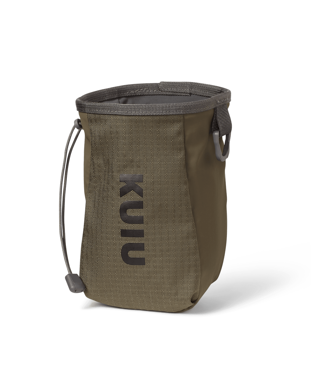 Front of the split compartment release pouch with phone holder included with the Archery Hip Quiver in Ash Brown