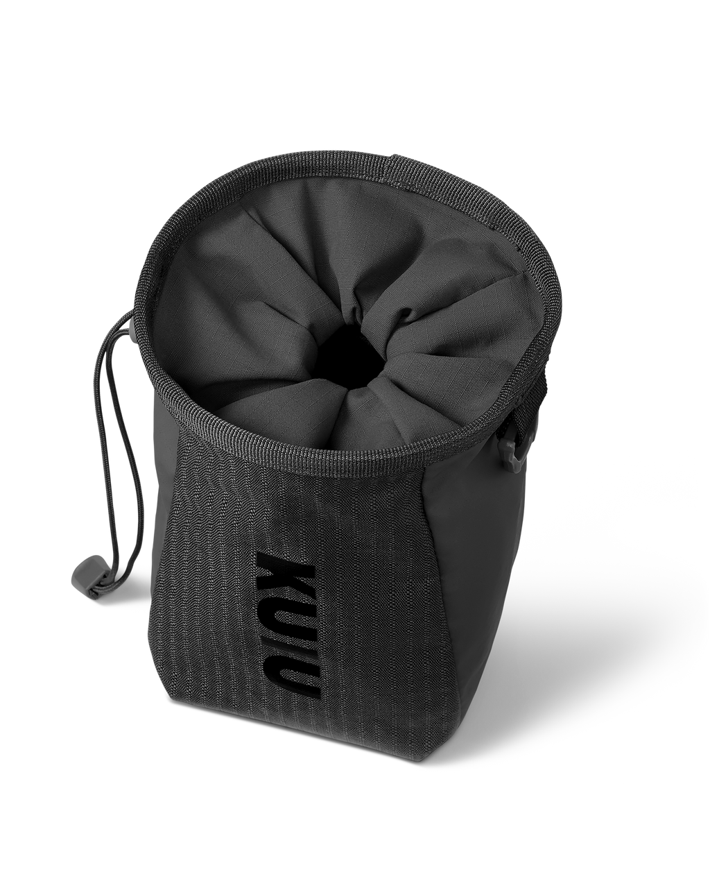 Top of Release Accessory Pouch on Archery Hip Quiver in Black Color with Adjustable Cinch Closure and Split Pouches