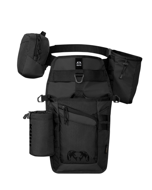 Side of Archery Hip Quiver in Black Color with Release Pouch and Water Bottle Holder