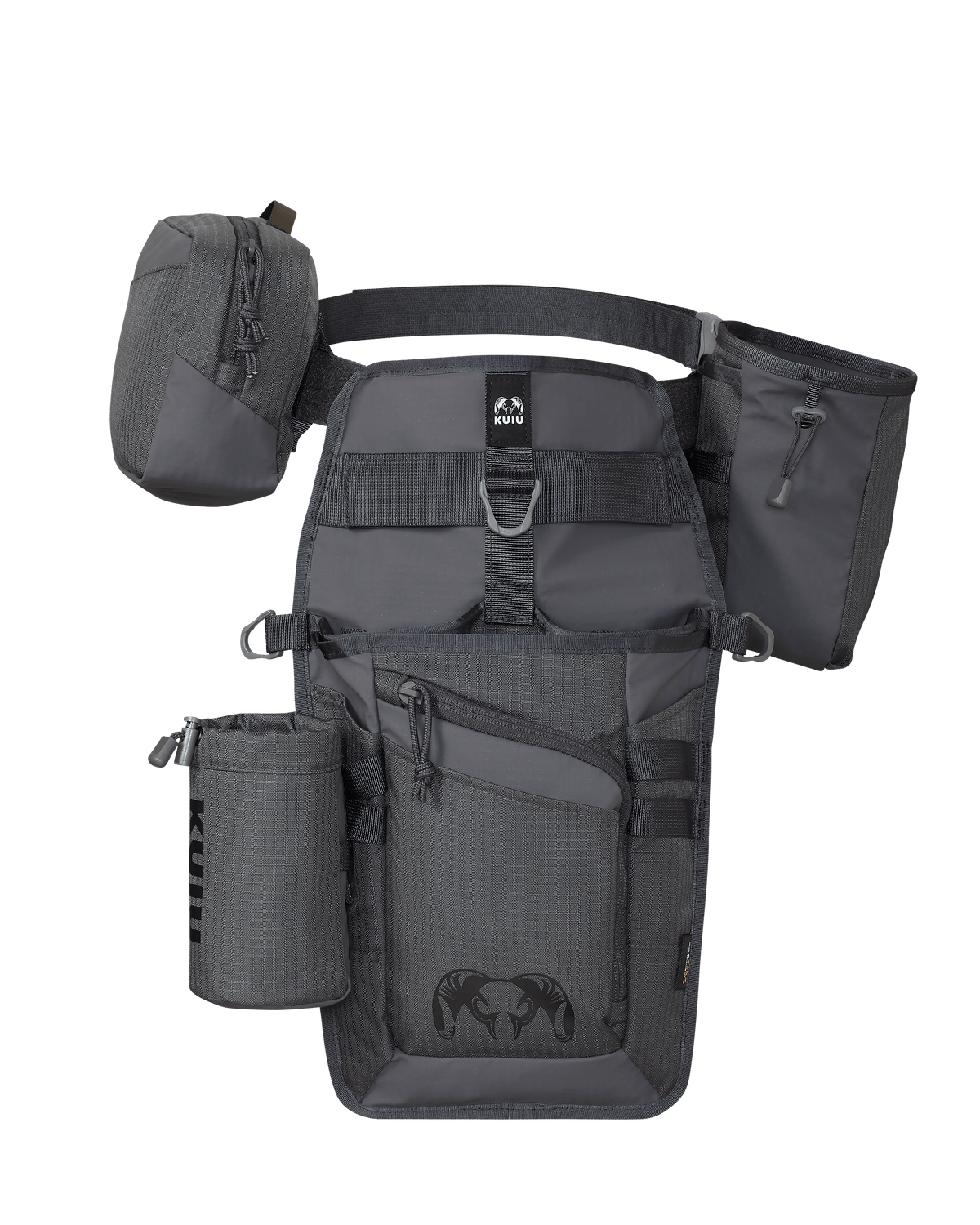 Side of Archery Hip Quiver in Gunmetal Grey Color with Release Pouch and Water Bottle Holder