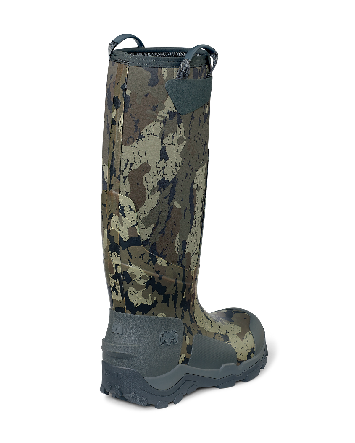 Back right pair of KUIU Mud Boot in Veros Camouflage