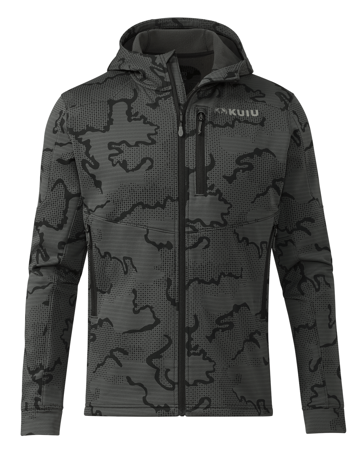 Front of Ridgepoint Fleece Hoodie in Black Tonal Pattern