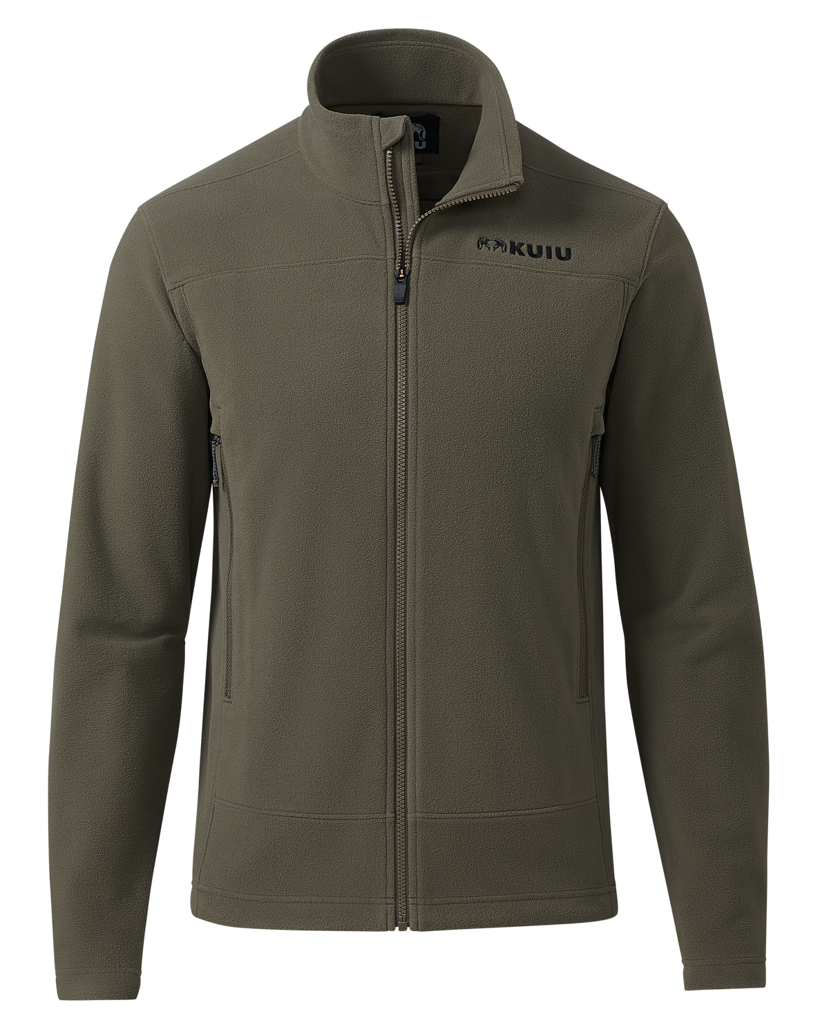 Front of Border Fleece Full Zip in Ash Brown