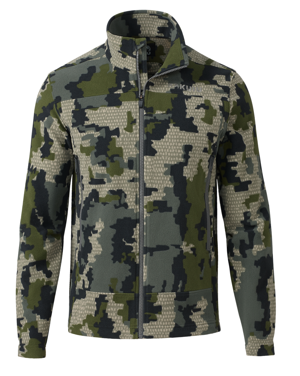 Front of Border Fleece Full Zip in Verde Camouflage
