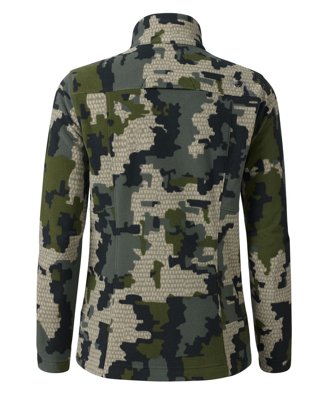Back of the Women's Border Fleece Full Zip Jacket in Verde Camouflage