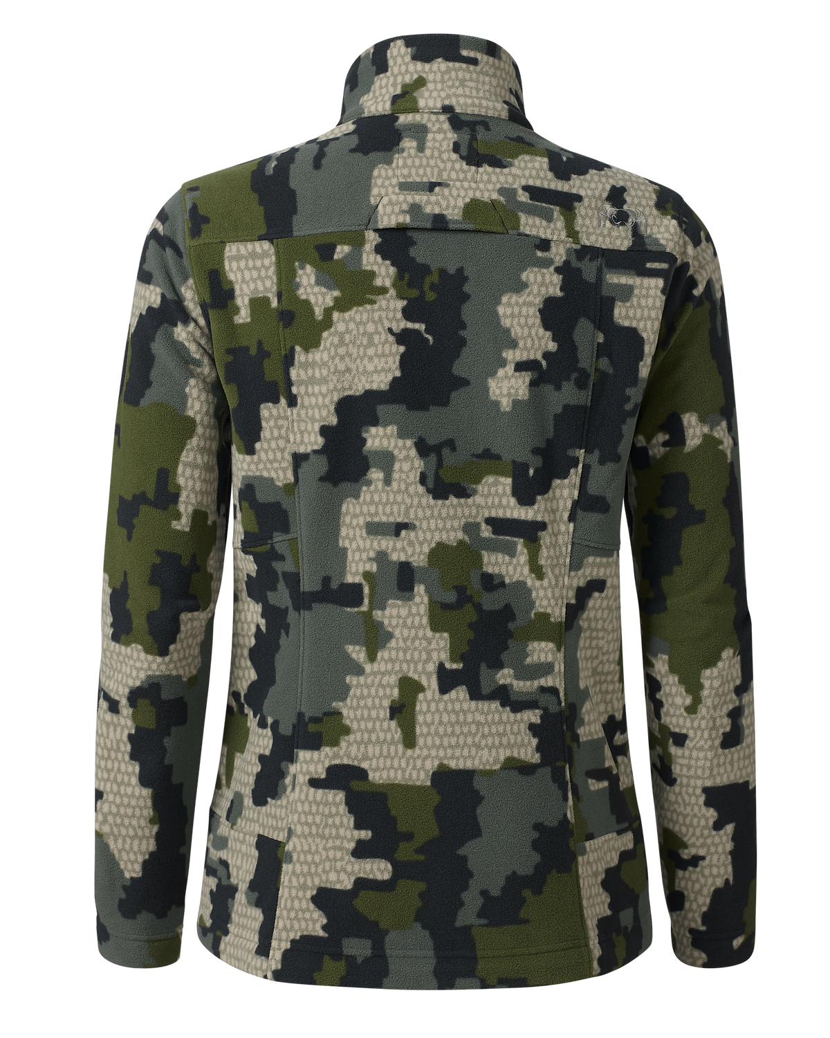 Back of the Women's Border Fleece Full Zip Jacket in Verde Camouflage