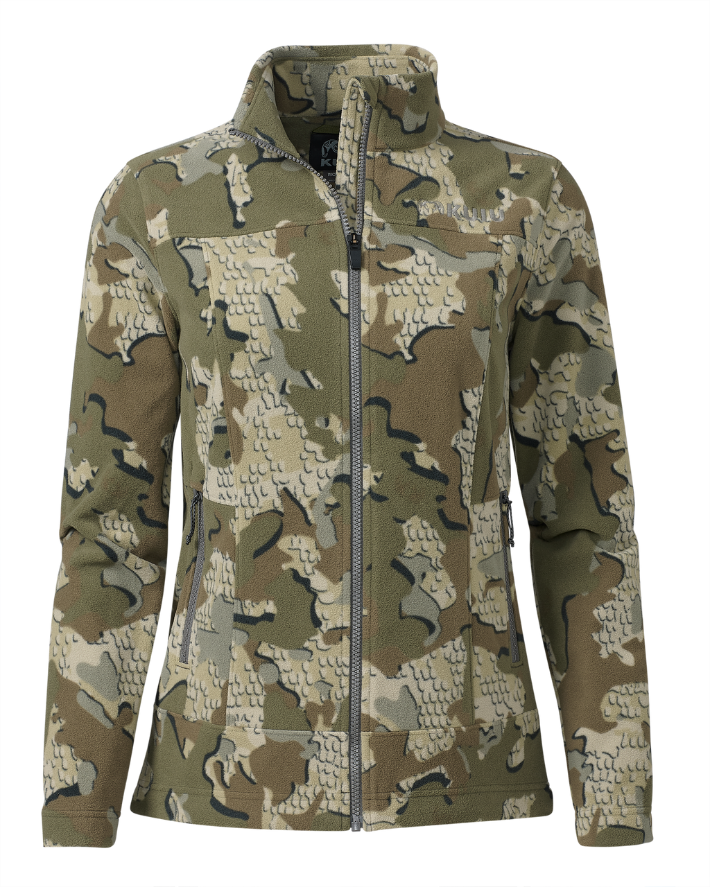Front of the Women's Border Fleece Full Zip Jacket in Valo Camouflage