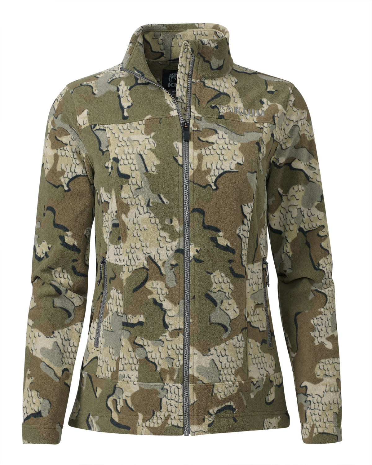 Front of the Women's Border Fleece Full Zip Jacket in Valo Camouflage
