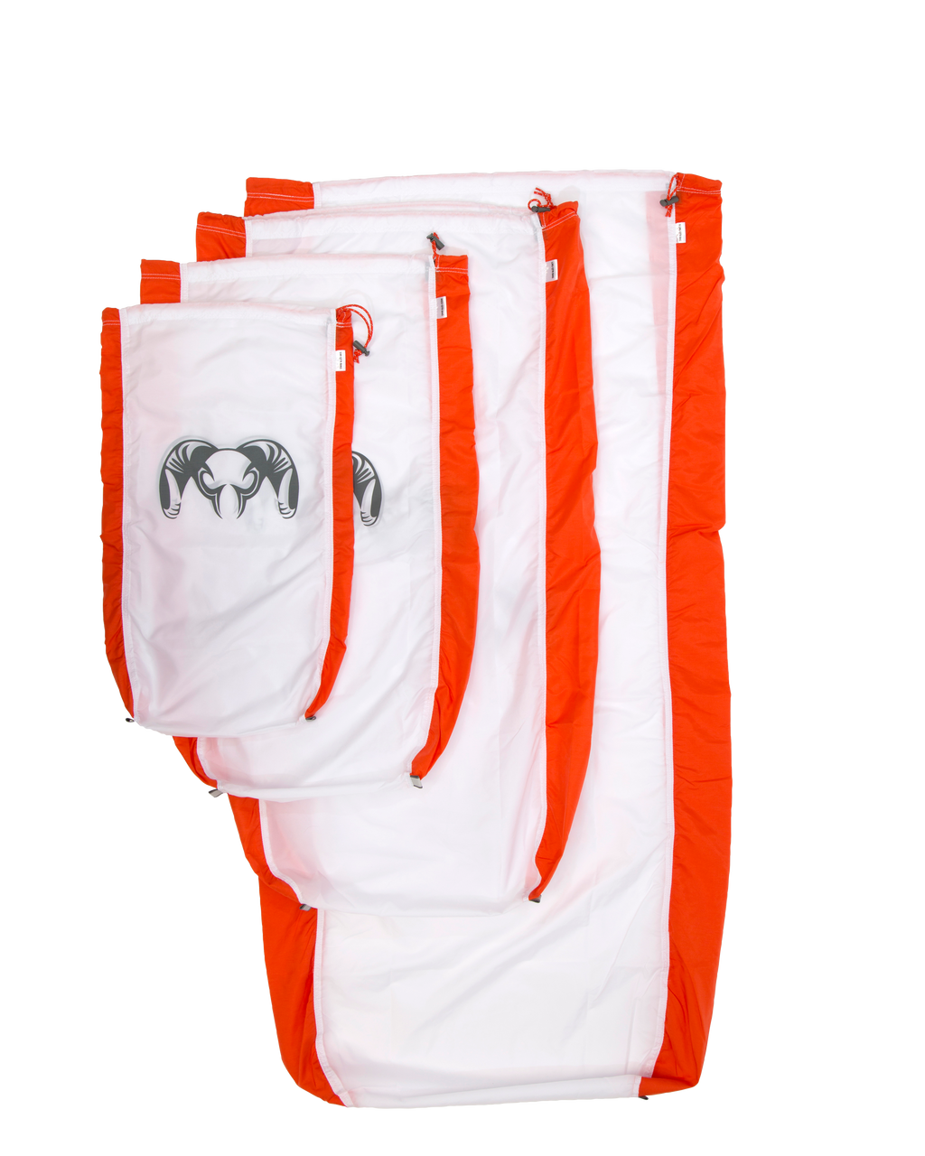 Front of Quarter Game Bags in White Orange Color Showing All Sizes
