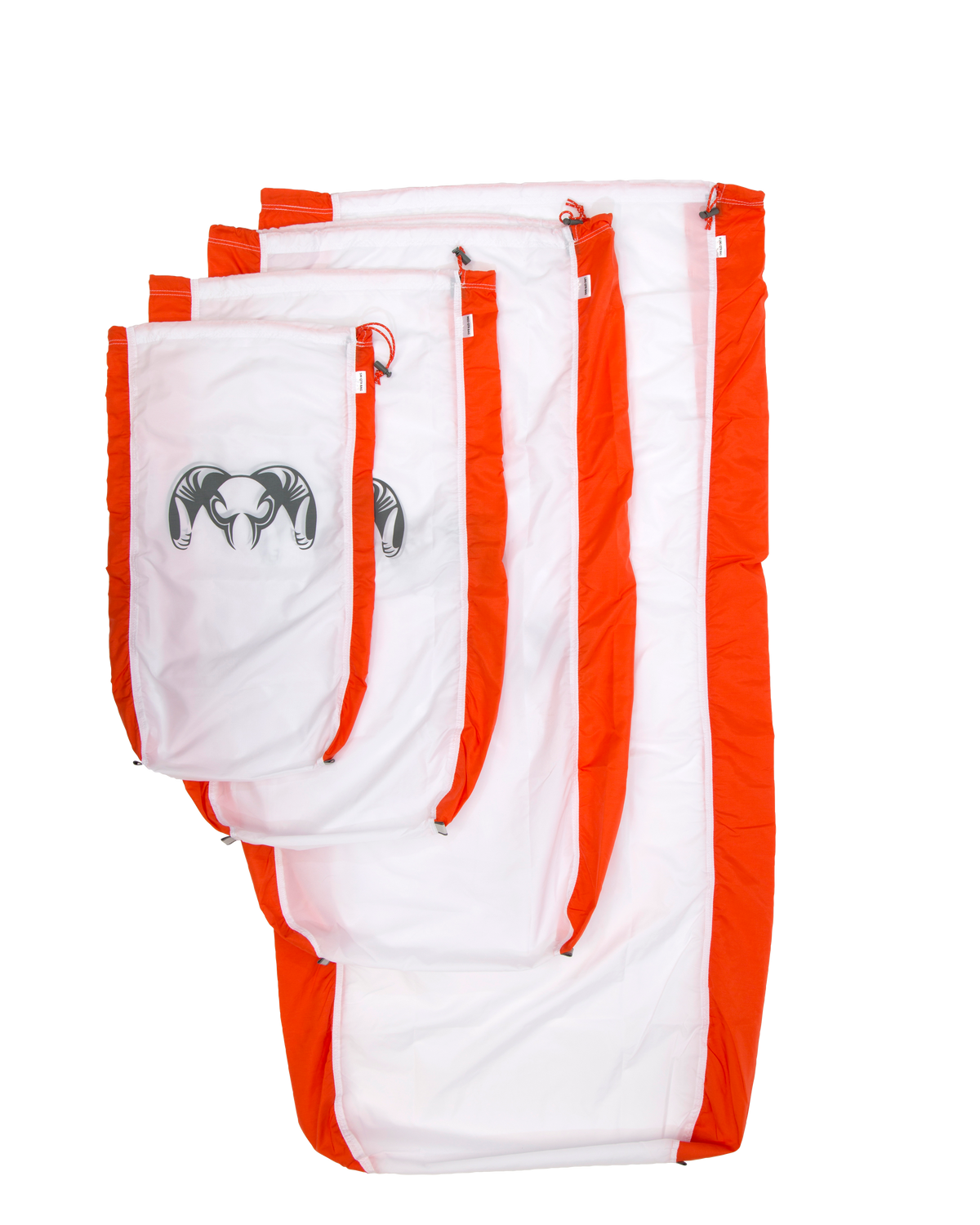 Front of Quarter Game Bags in White Orange Color Showing All Sizes