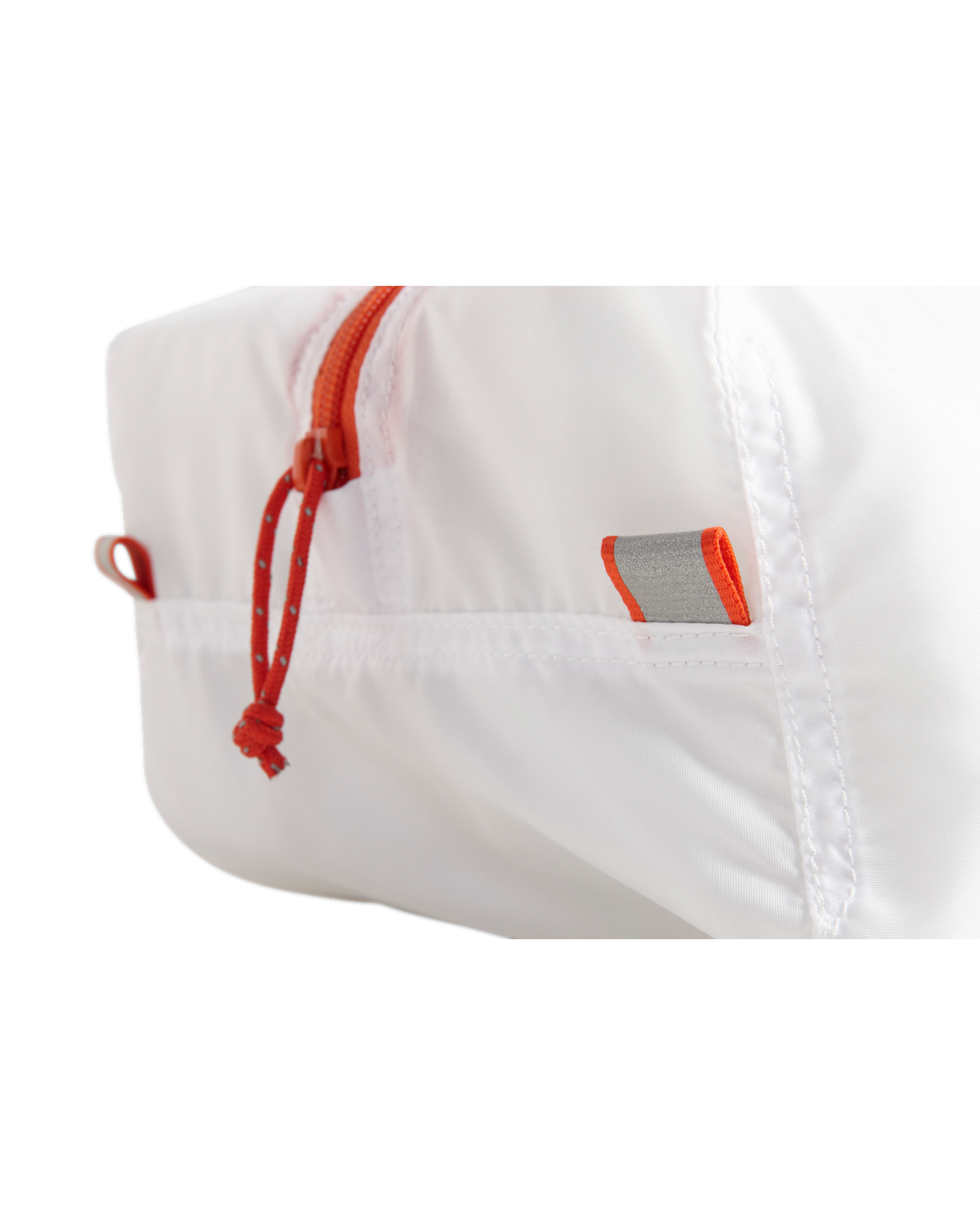 Zoomed in version of KUIU Boned Out Game Bag in White Showing the zipper and bottom loops