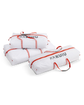 Front, Angled Photo of Boned Out Game Bags in White Orange Color Showing All Sizes