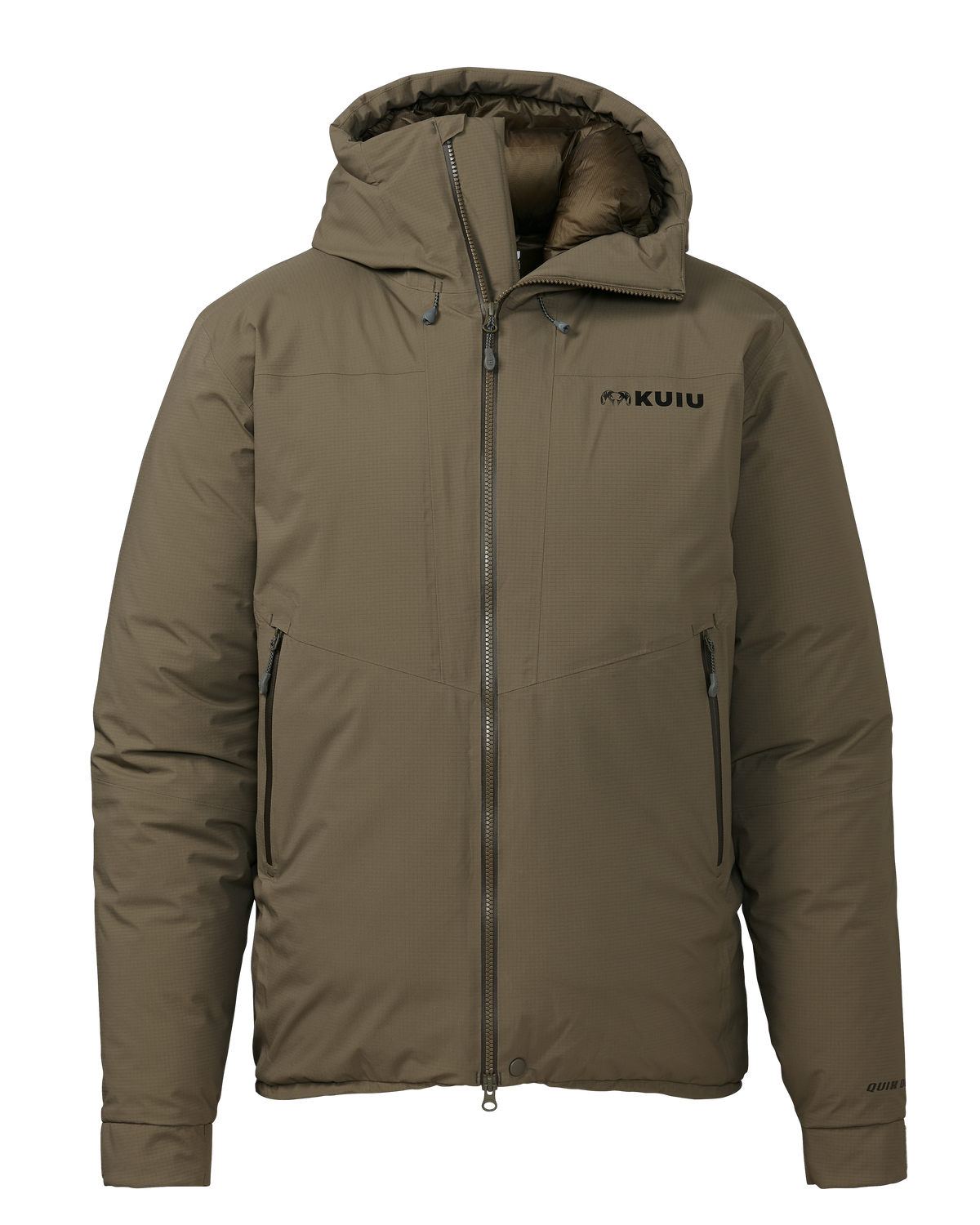 Front of Super Down Burner Parka in Ash Brown Color