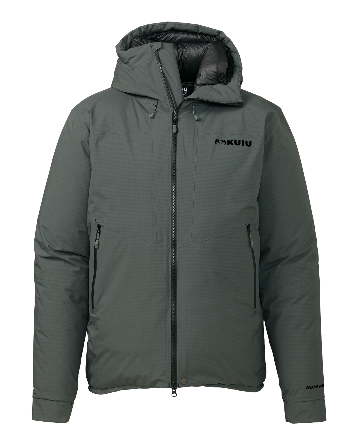 Front of Super Down Burner Parka in Gunmetal Grey