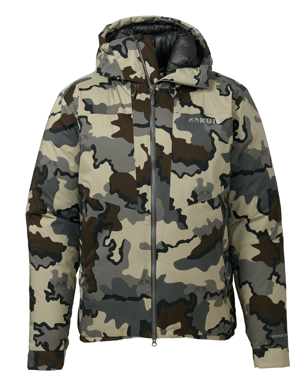 Front of Super Down Burner Parka in Vias Camouflage