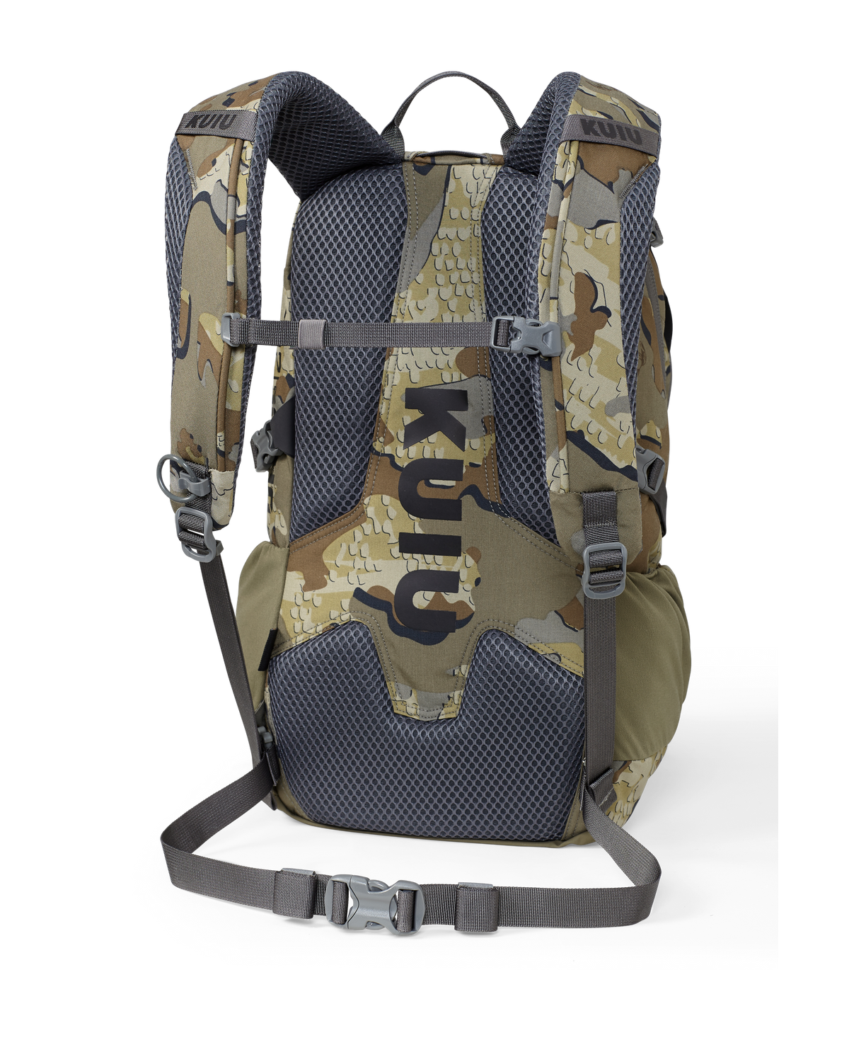Back of Divide 1200 in Valo Camouflage with removable webbing waist belt