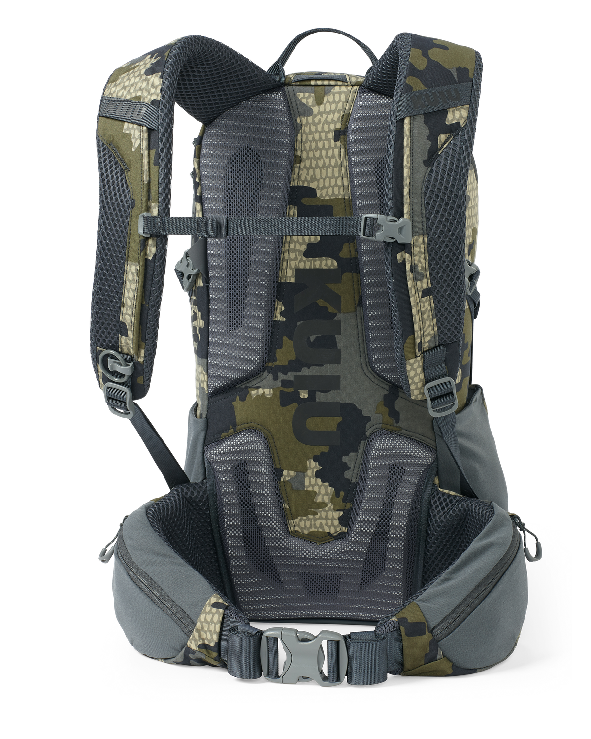 Back of Divide 1500 in Verde Camouflage with removable hip belt