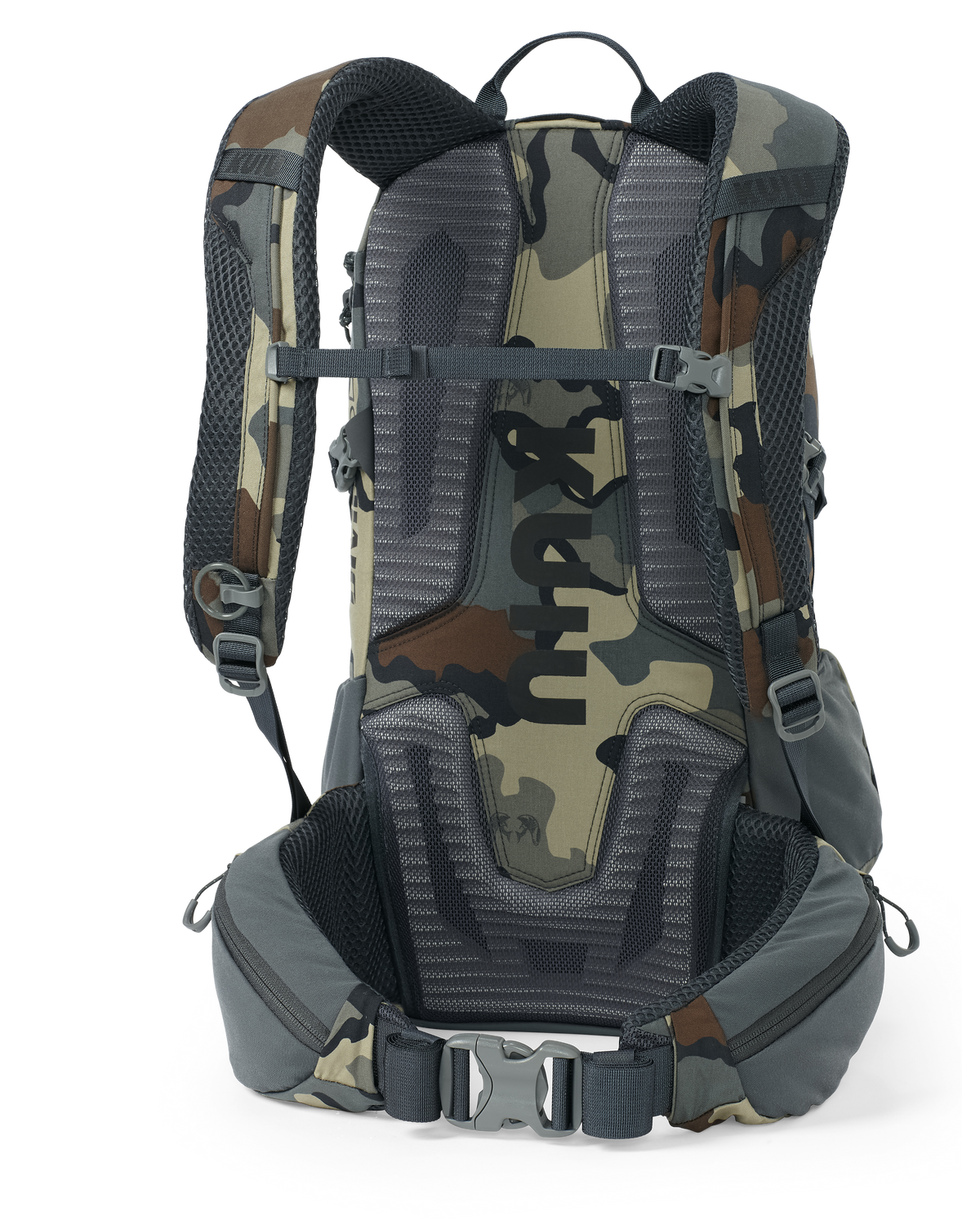 Back of Divide 1500 in Vias Camouflage with removable hip belt
