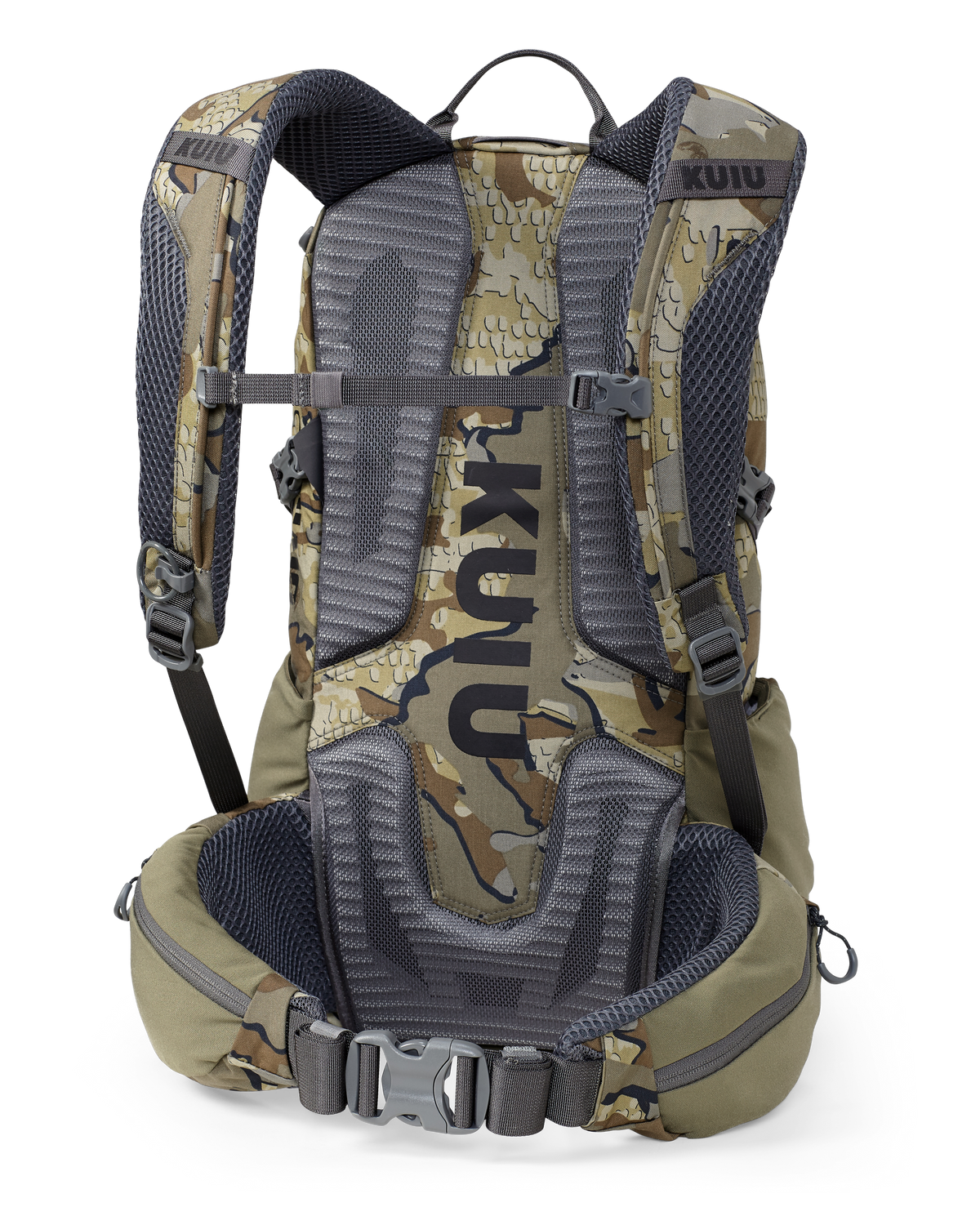 Back of Divide 1500 in Valo Camouflage with removable hip belt