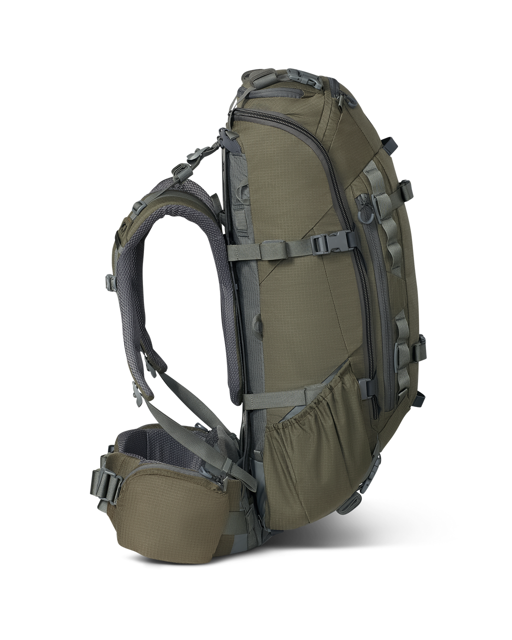 Left side view of ICON 6 3500 Pack in Ash Brown