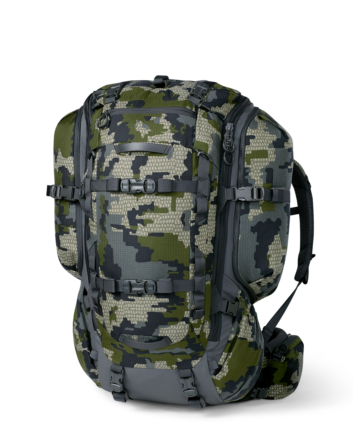 Front angled view of ICON 6 8200 Pack without lid in Verde Camouflage