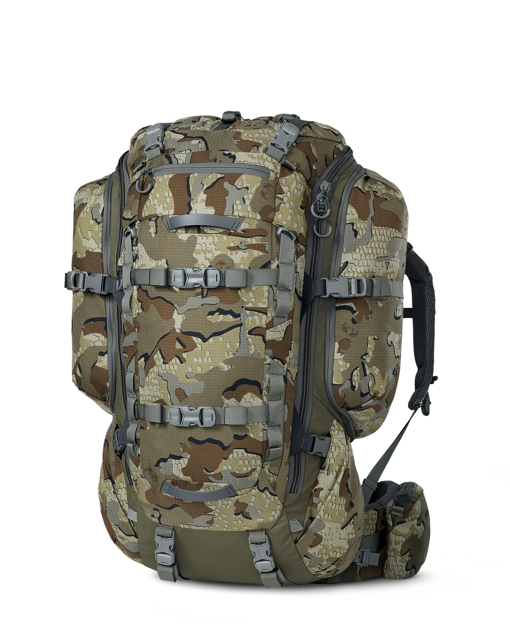 Front angled view of ICON 6 8200 Pack without lid in Valo Camouflage