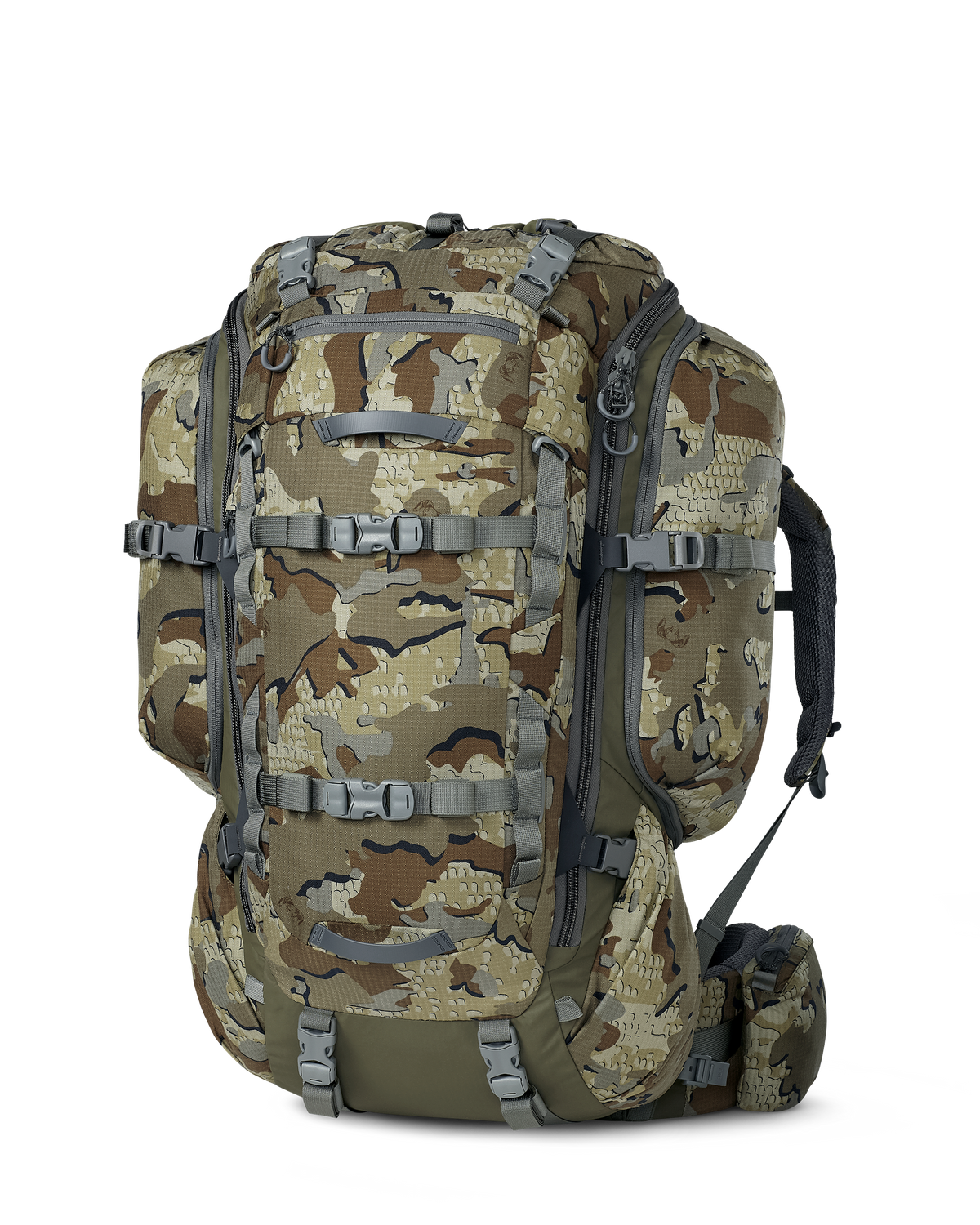 Front angled view of ICON 6 8200 Pack without lid in Valo Camouflage