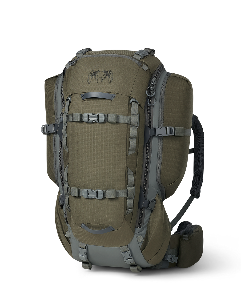 Front angled view of ICON 6 6000 Pack without lid in Ash Brown