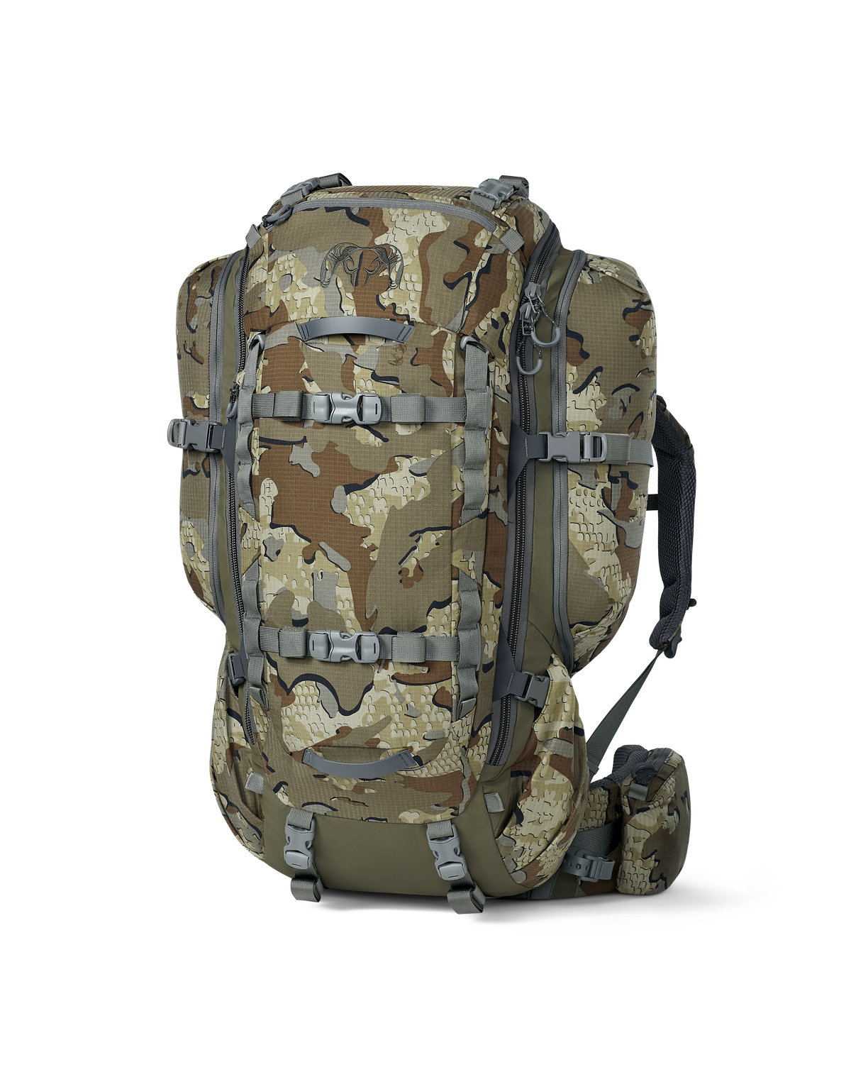 Front angled view of ICON 6 6000 Pack without lid in Valo Camouflage
