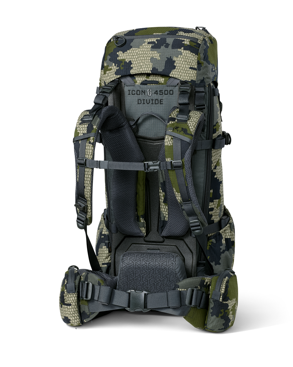 Back angled view of ICON 6 4500 Pack in Verde Camouflage