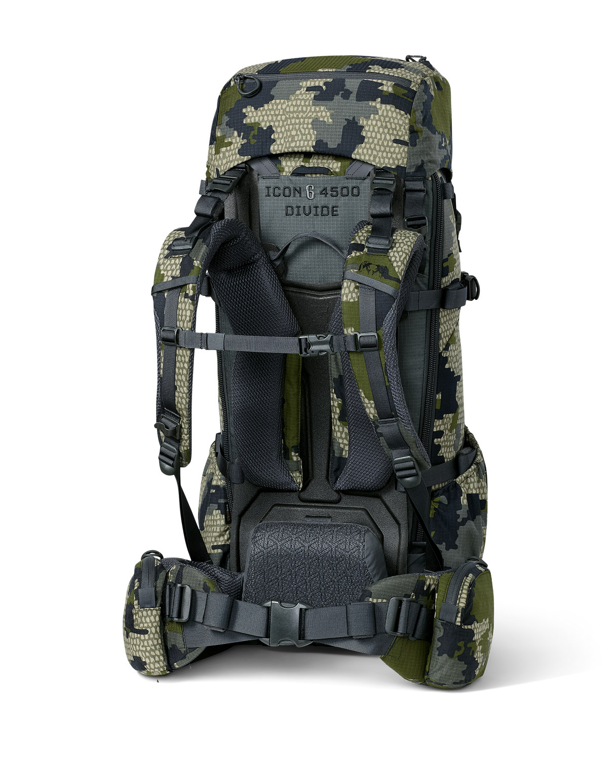Back angled view of ICON 6 4500 Pack in Verde Camouflage