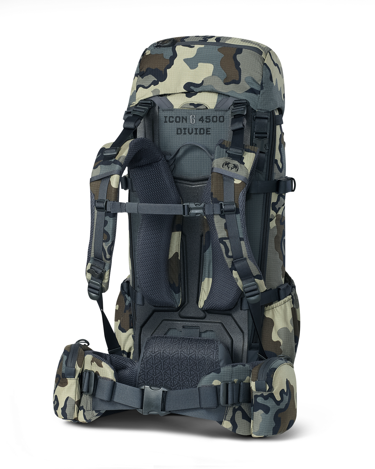 Back angled view of ICON 6 4500 Pack in Vias Camouflage