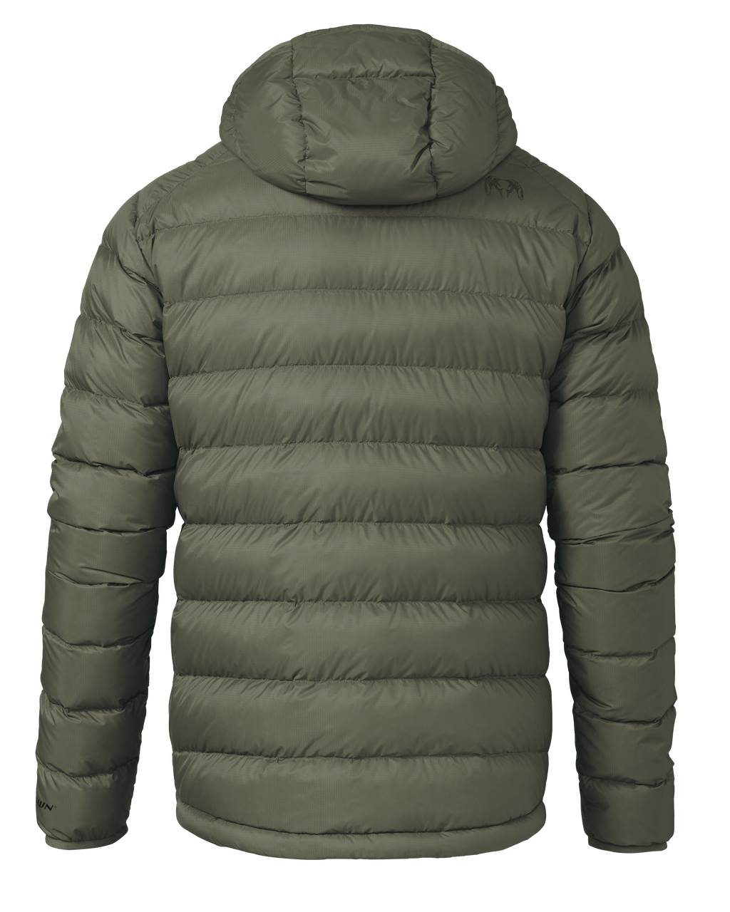 Back of Super Down LT Hooded Jacket in Ash Brown