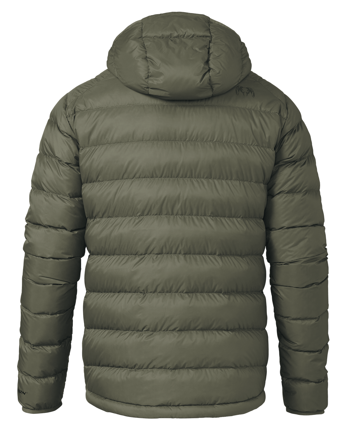 Back of Super Down LT Hooded Jacket in Ash Brown