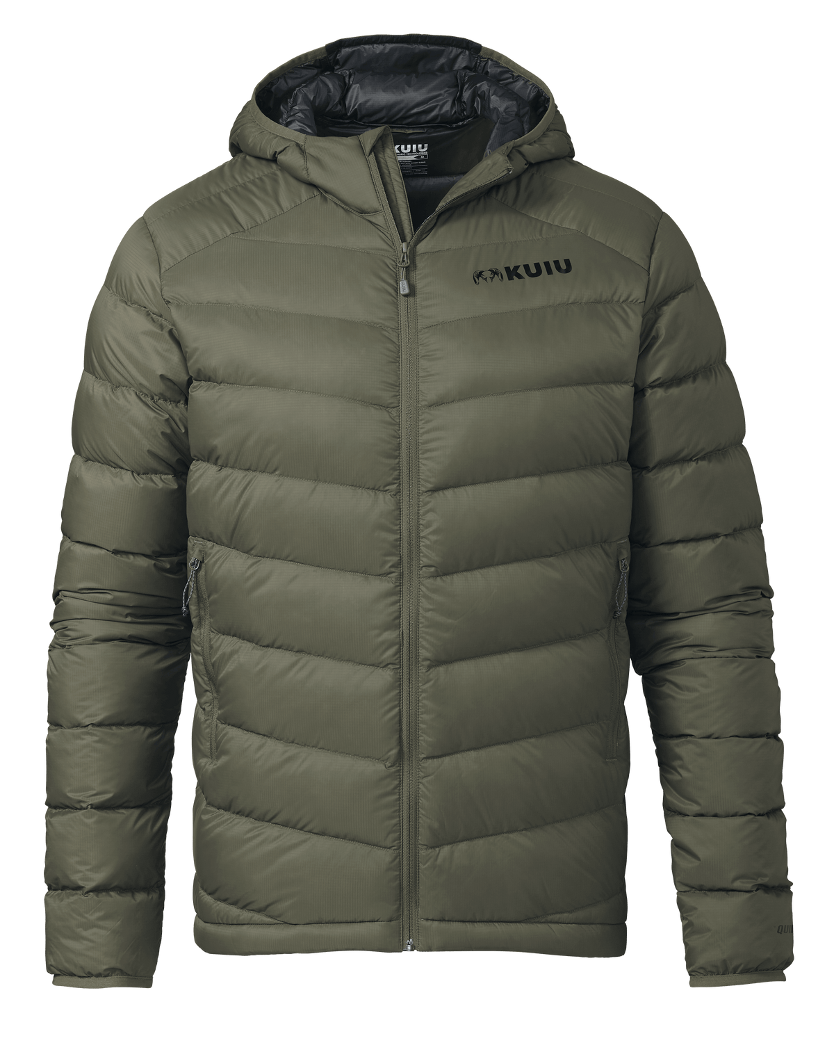 Front of Super Down LT Hooded Jacket in Ash